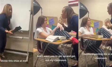 student throws shoe at teacher fake|This teacher was teaching her class and the student throw shoe .